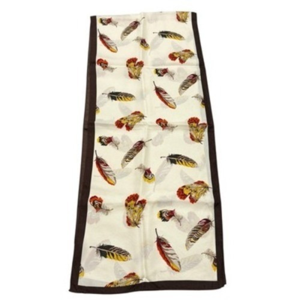 Feather Pattern Silk Scarf Talbots Multicolor Feathers on Cream 12 x 58"